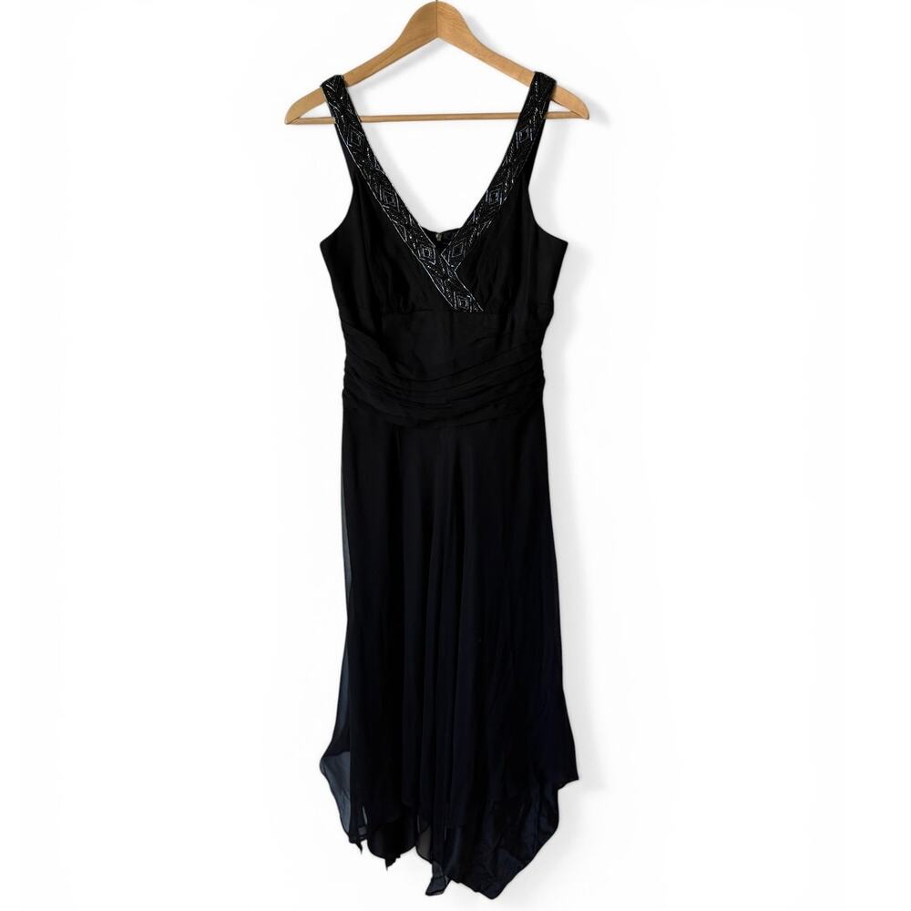 Donna Ricco Y2K Vintage Black Silk Beaded Handkerchief Cocktail Dress  Size 8